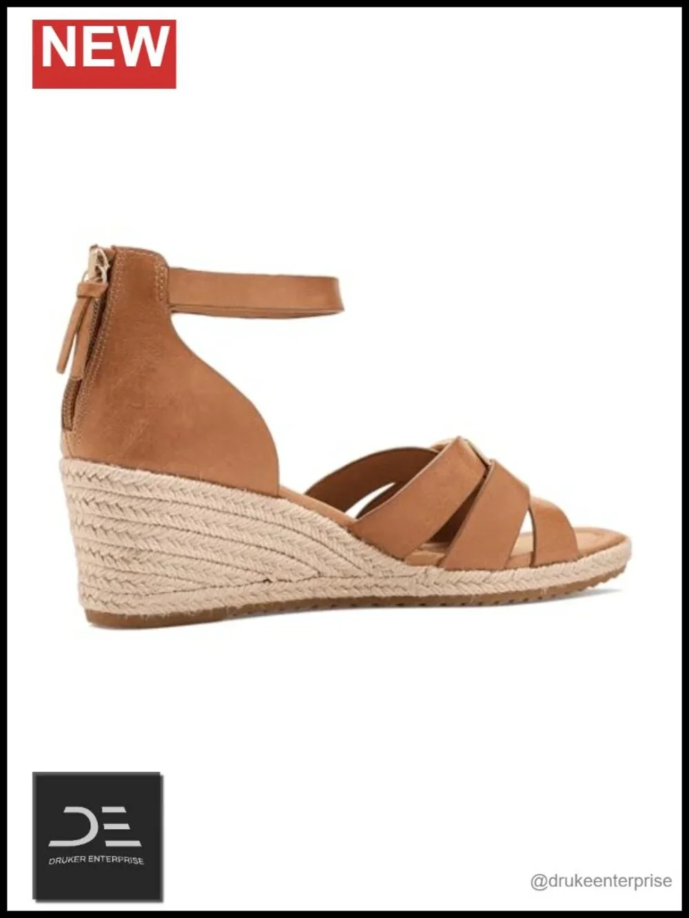 Leather Wedge Sandals with Ankle Strap - Women's Casual Open Toe